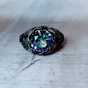 Mystic Rainbow Topaz Women's Black IP Ring Jewelry